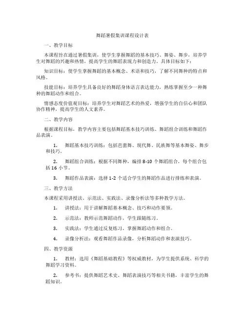 舞蹈暑假集训课程设计表