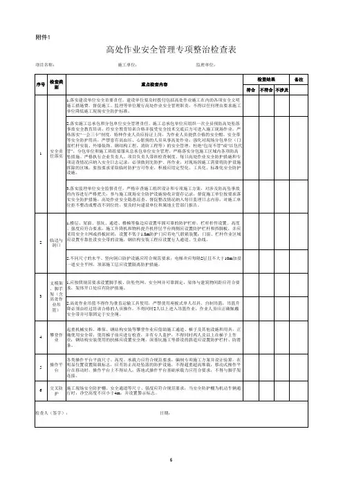高处作业安全管理专项整治检查表