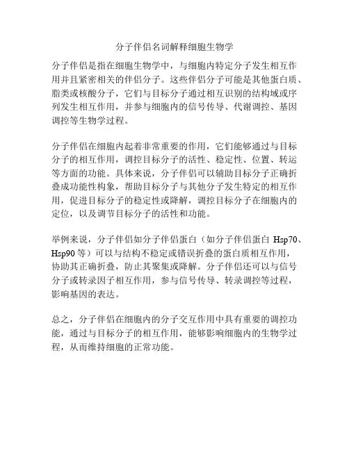 分子伴侣名词解释细胞生物学