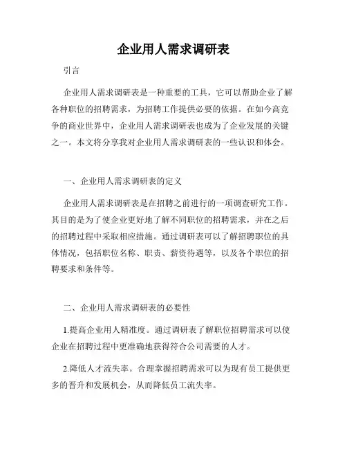 企业用人需求调研表