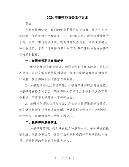 2024年市律师协会工作计划