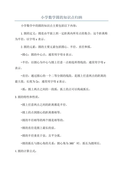 小学数学圆的知识点归纳