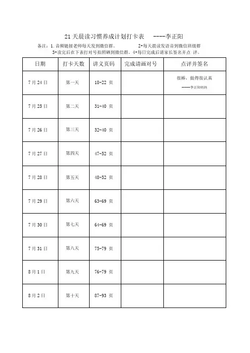 21天养成计划打卡表