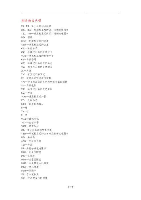 测井曲线代码大全