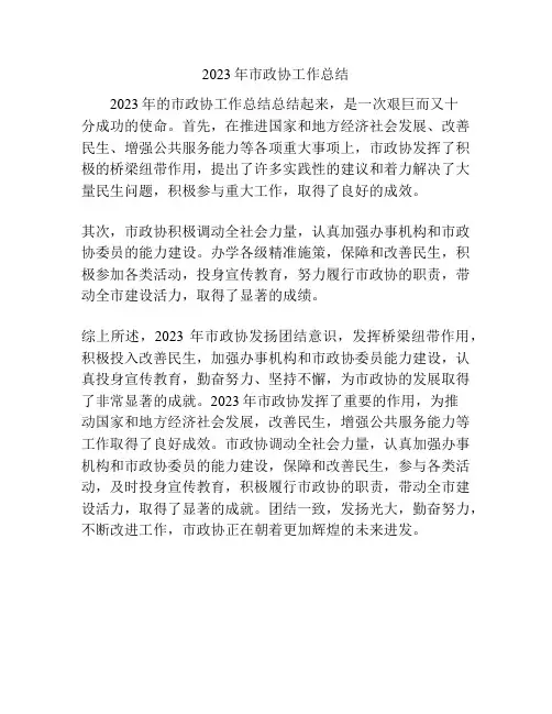 2023年市政协工作总结