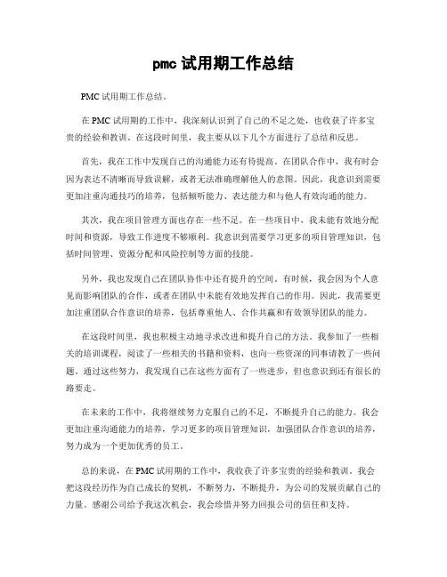pmc试用期工作总结