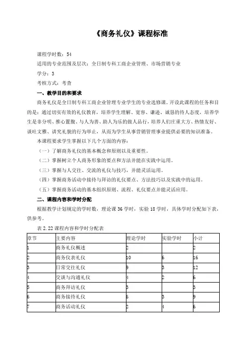 《商务礼仪》课程标准