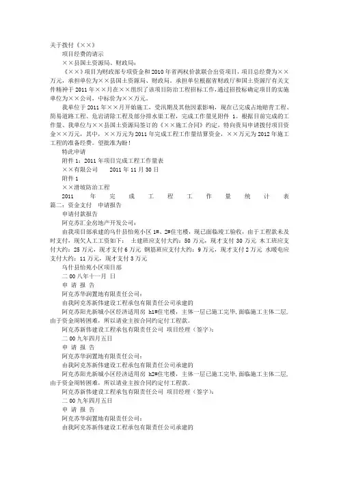资金拨付申请报告