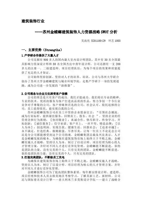 金螳螂人力资源战略SWOT分析