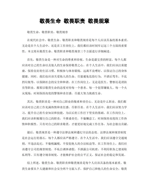 敬畏生命 敬畏职责 敬畏规章