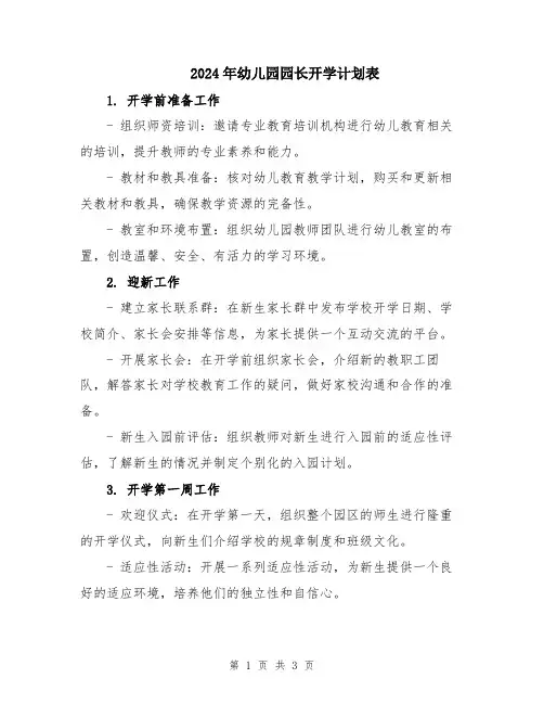 2024年幼儿园园长开学计划表
