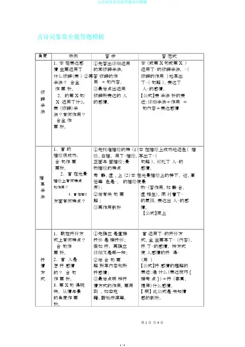 古诗词鉴赏万能答题实用模板
