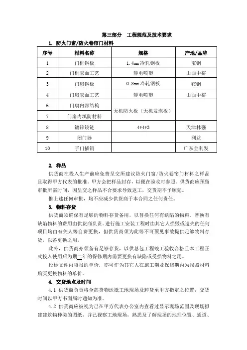防火门防火卷帘防火窗工程规范及技术要求