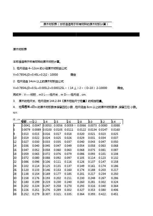 原木材积表整理