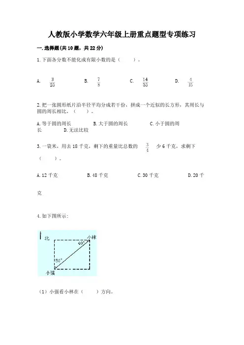 人教版小学数学六年级上册重点题型专项练习(名校卷)word版