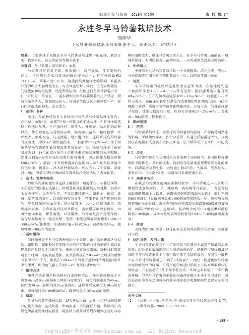 永胜冬早马铃薯栽培技术