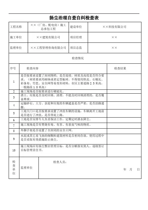 扬尘治理自查自纠检查表