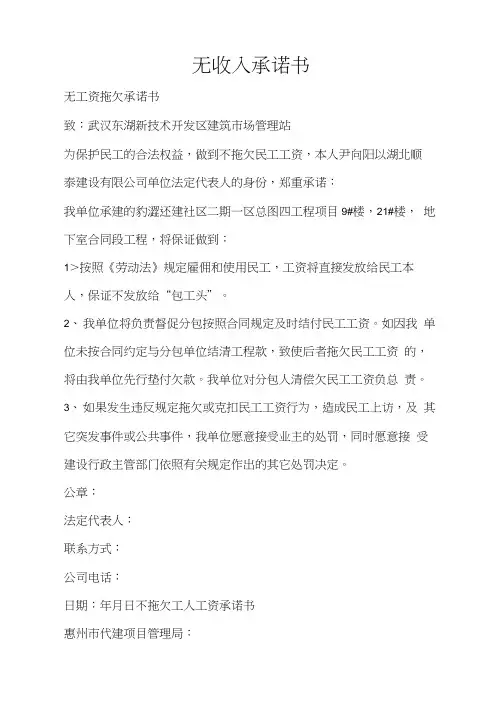 无收入承诺书