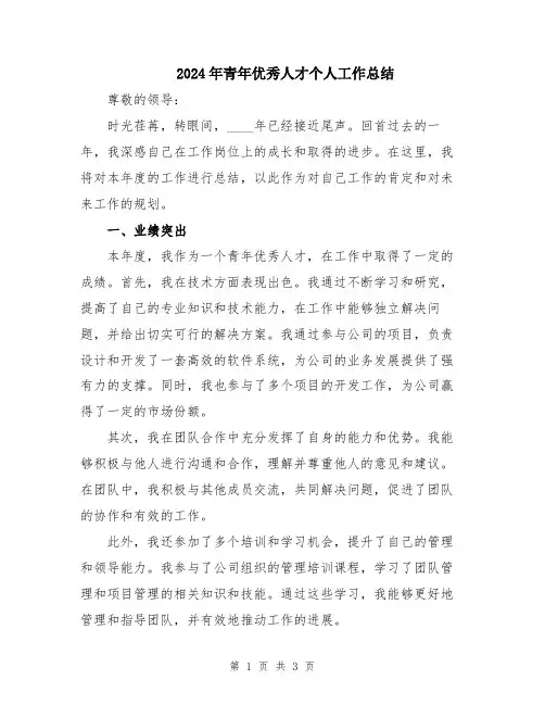 2024年青年优秀人才个人工作总结