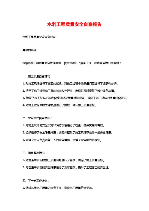 水利工程质量安全自查报告 (2)