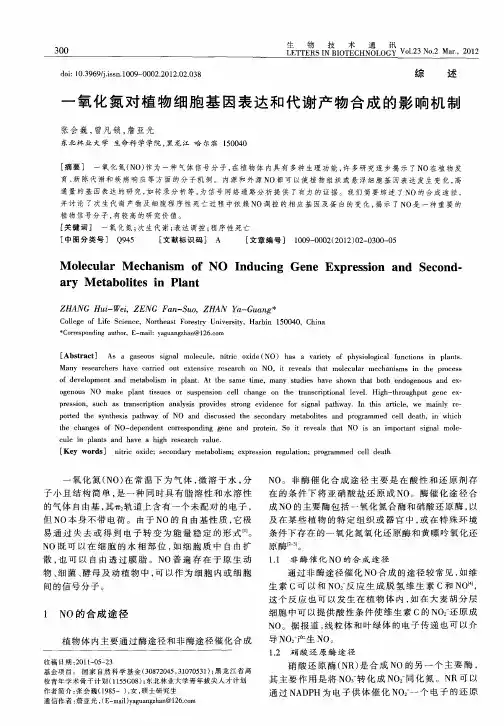 一氧化氮对植物细胞基因表达和代谢产物合成的影响机制