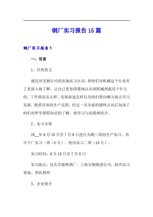 钢厂实习报告15篇