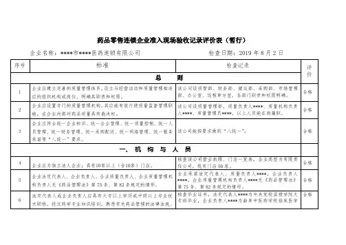 药品零售连锁企业准入现场验收记录评价表