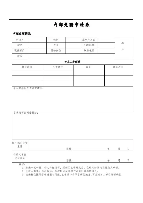 内部竞聘申请表