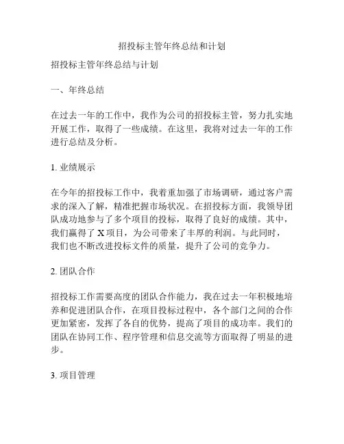 招投标主管年终总结和计划