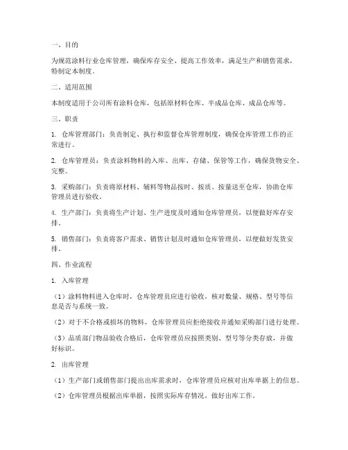 涂料行业仓库管理制度
