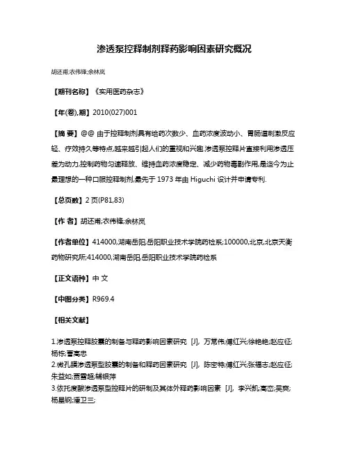 渗透泵控释制剂释药影响因素研究概况