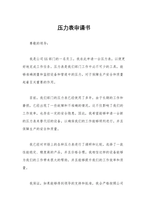 压力表申请书
