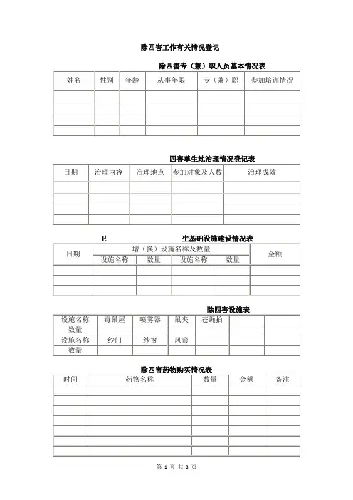 除四害工作有关情况登记