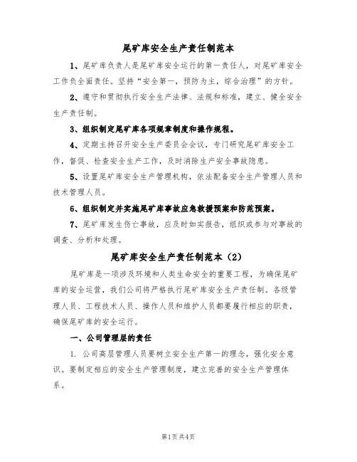 尾矿库安全生产责任制范本（3篇）