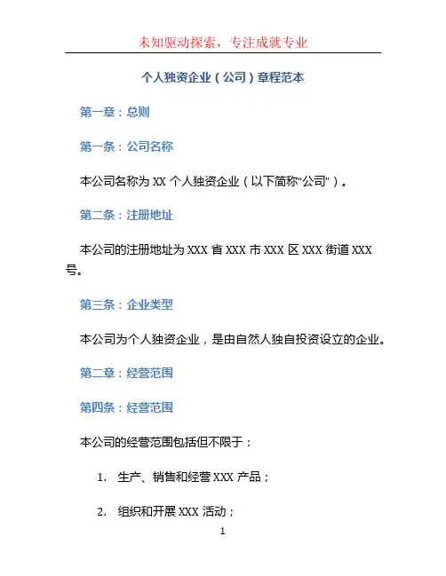 个人独资企业(公司)章程范本