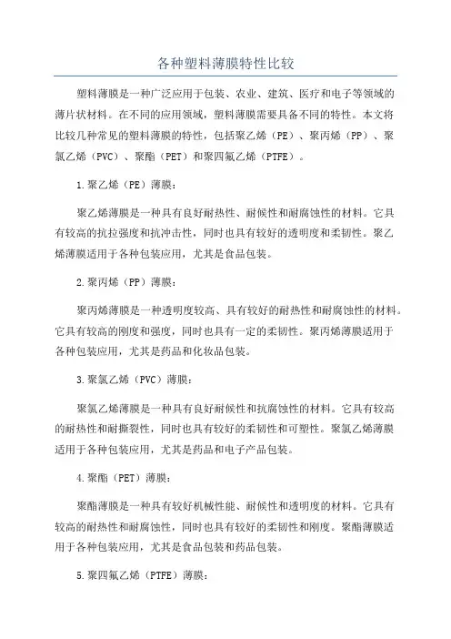 各种塑料薄膜特性比较