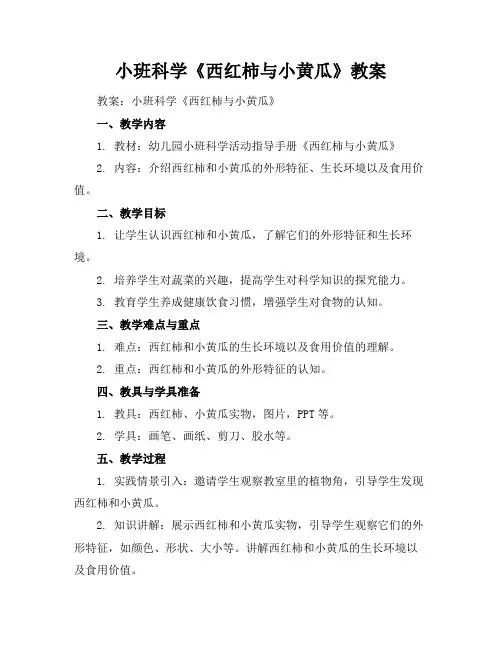 小班科学《西红柿与小黄瓜》教案