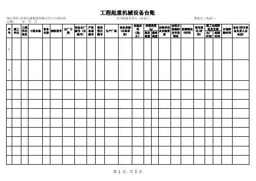 施工项目起重机械设备台帐表