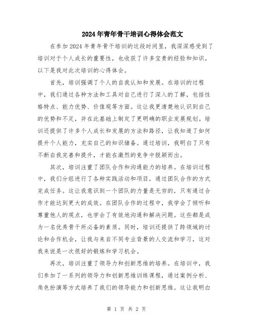 2024年青年骨干培训心得体会范文