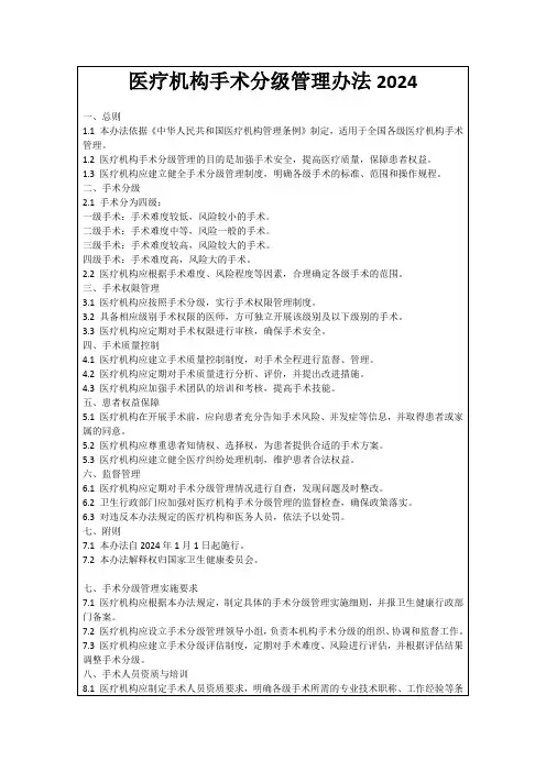 医疗机构手术分级管理办法2024