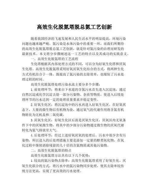 高效生化脱氮塔脱总氮工艺创新