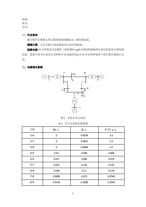 电力系统潮流及短路电流计算程序