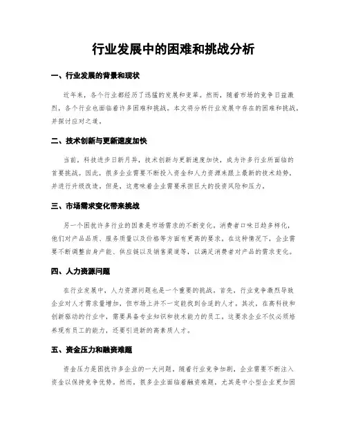 行业发展中的困难和挑战分析
