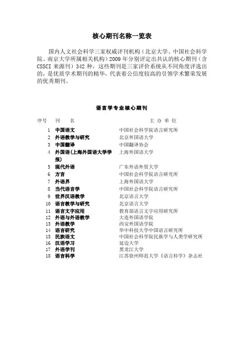 语言学教育学专业 核心期刊 一览表
