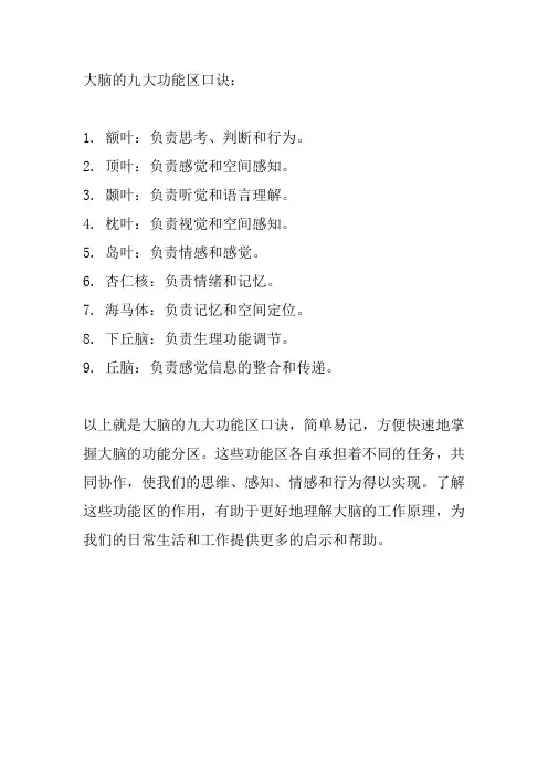 大脑的九大功能区口诀