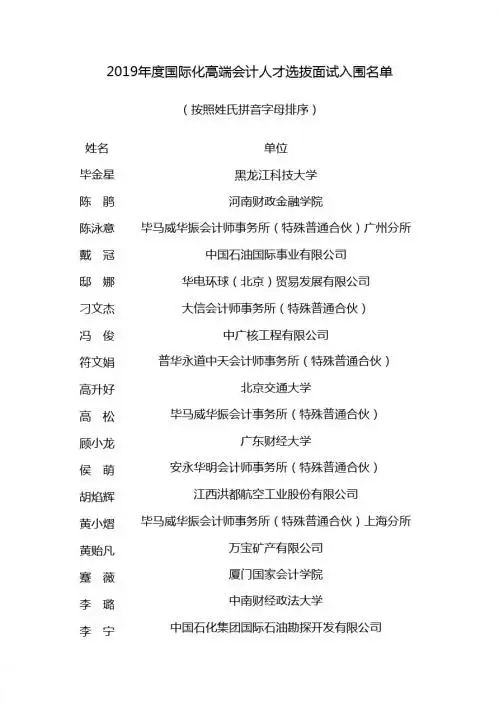 2019年度国际化高端会计人才选拔面试名单公布