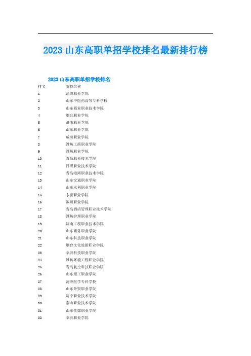 2023山东高职单招学校排名最新排行榜