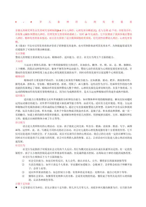 儿童神经心理发育测试表