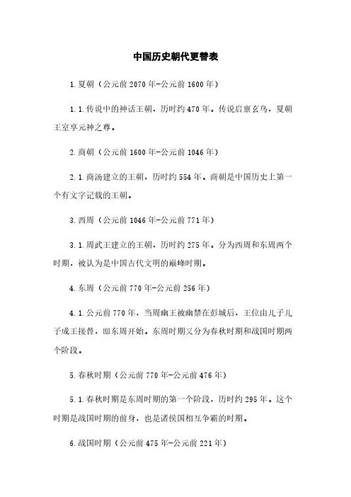 中国历史朝代更替表