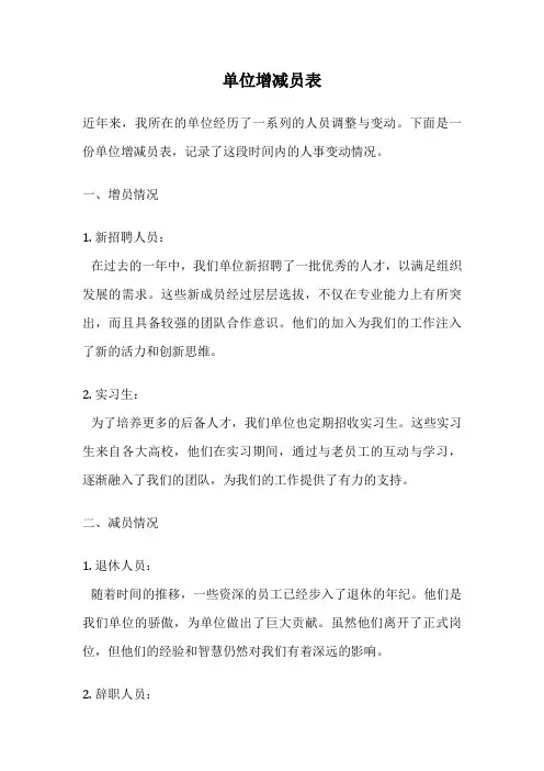 单位增减员表